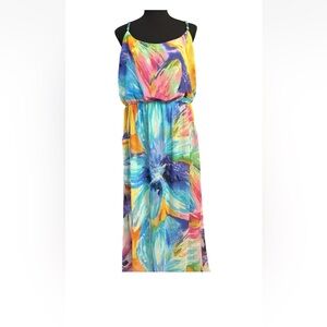 BISOU BISOU BY MICHELE BOHBOT MULTICOLOR ABSTRACT FLORAL MAXI RESORT WEAR SZ 14